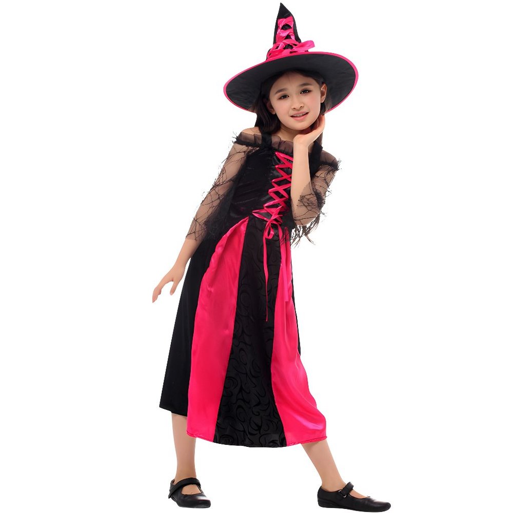 Black Pink Little Witch Costume - Spooky Witch Halloween Dress for Kids